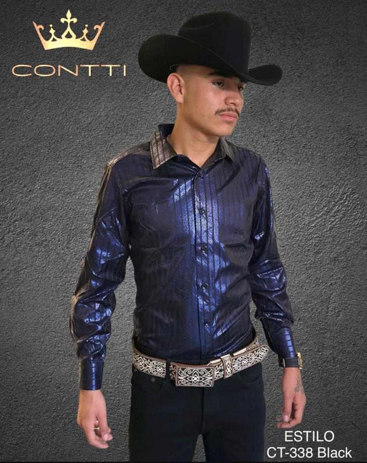 Contti Black/Blue Western Shirt (Adult)